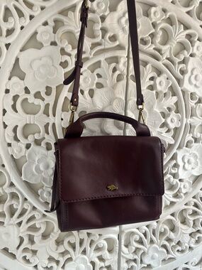 Roots Genuine Leather Crossbody Satchel | Burgundy Oxblood | Top Handle